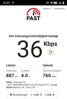 Internet-Geschwindigkeit am 22.10.22 in Audierne